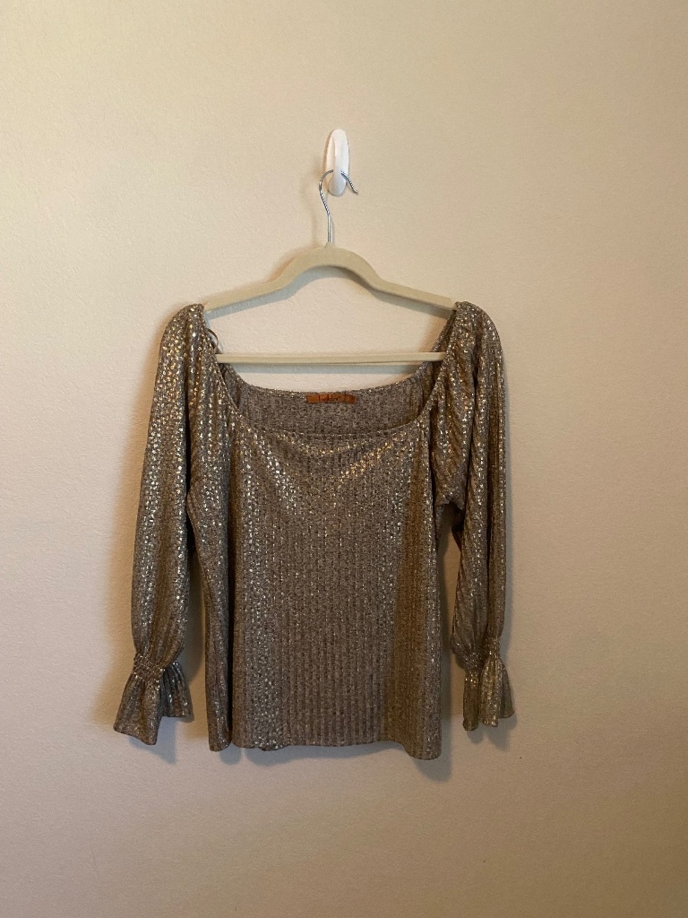 Women's Gold Shimmery Top with Flowy Sleeves